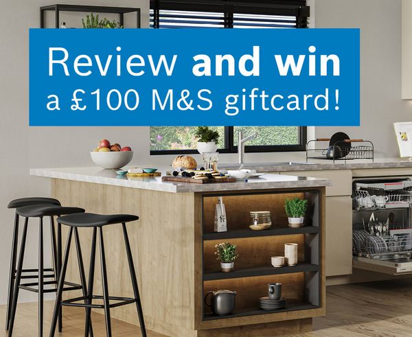 Bosch appliances in kitchen with review and win a &pound;100 M&S giftcard overlay