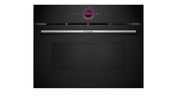 Bosch built-in microwave oven with digital display and control panel. 