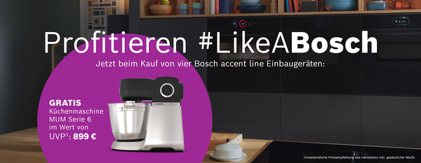 Profitieren beim Kauf von vier accent line Ger&auml;ten im Bosch K&uuml;chenhandel.