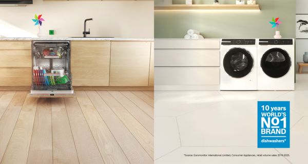 Пералня и съдомиялна машина една до друга с играчка въртележка.