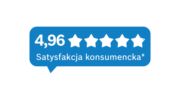 Ocena 4,9 gwiazdek, reprezentująca zadowolenie konsument&oacute;w, wyświetlona w niebieskim dymku.
