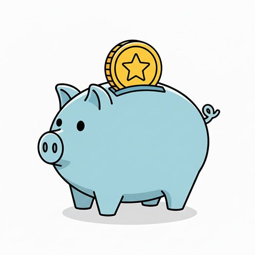 Ilustracja skarbonki z monetą dolarową włożoną na g&oacute;rę.