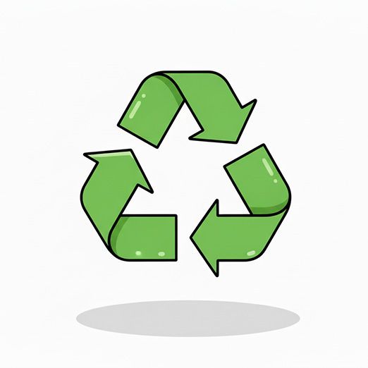 Zielony, ręcznie rysowany symbol recyklingu z trzema strzałkami tworzącymi tr&oacute;jkąt na białym tle.