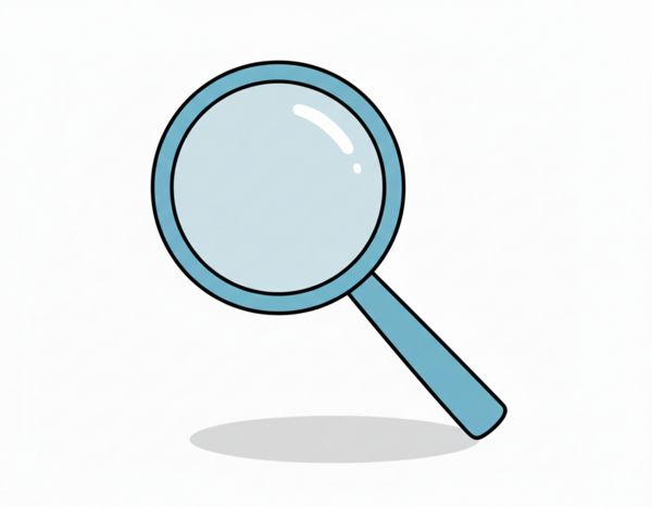 Ilustracja szkła powiększającego z metalowym uchwytem, widziana z g&oacute;ry.