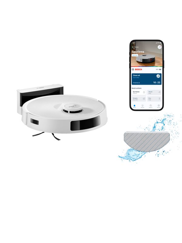 Bosch Saugroboter mit Wischfunktion Spotless+ BCRD1W, Detailansicht.