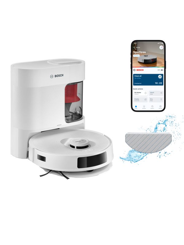 Bosch Saugroboter mit Wischfunktion Spotless BCRC1W, Detailansicht.