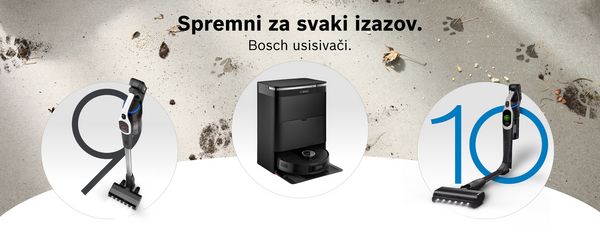 Prikaz tri različita Bosch usisavača u promociji.