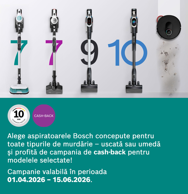 Gama de aspiratoare Unlimited 7 Aqua, Unlimited 7, Unlimited 9, Unlimited 10 și aspirator robot Spotless alături picrograme 10 ani garanție motor si cash-back