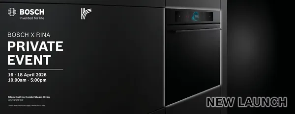 Promotional banner reading 'Bosch x Rina: Private Event Online' with Bosch and Rina logos and a stylized background.