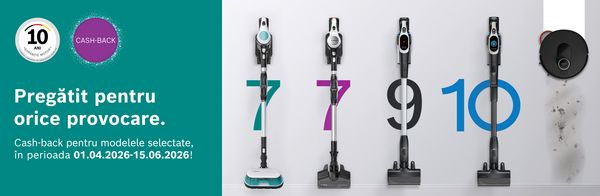 Gama de aspiratoare Unlimited 7 Aqua, Unlimited 7, Unlimited 9, Unlimited 10 și aspirator robot Spotless alături picrograme 10 ani garanție motor si cash-back