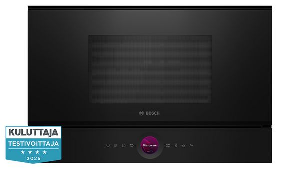  B&auml;st i test‑logotyp fr&aring;n Kuluttaja bredvid bild p&aring; testvinnande mikrov&aring;gsugn