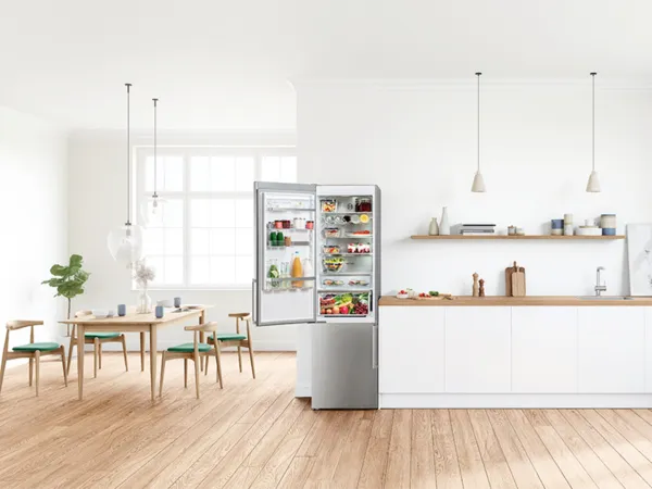 Freestanding fridge freezers with freezer at bottom