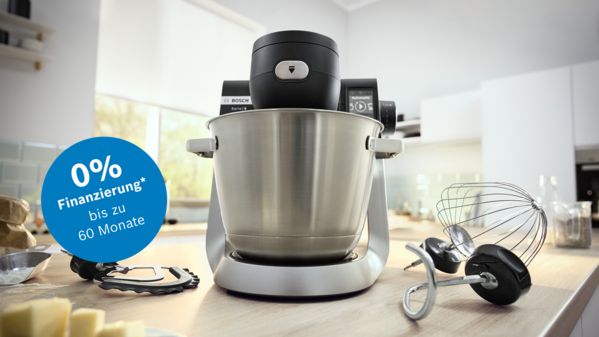 Bosch K&uuml;chenmaschine auf K&uuml;chentresen mit Hinweis auf 60 Monate Finanzierung M&ouml;glichkeit