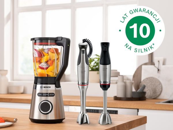 Blender i ikona z tekstem 10 lat gwarancji na silnik