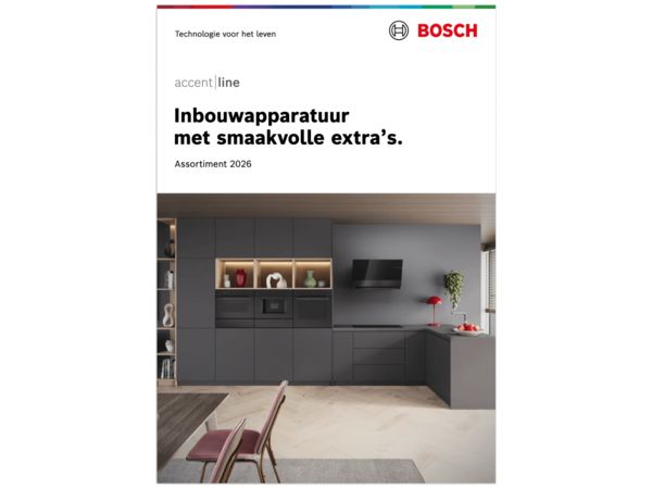 Bosch accent line brochure met moderne keukenapparatuur met een strak, minimalistisch design  