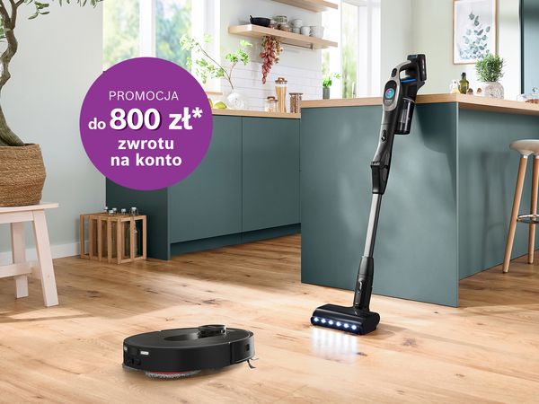 odkuracz pionowy i robot sprzatajacy na dywanie