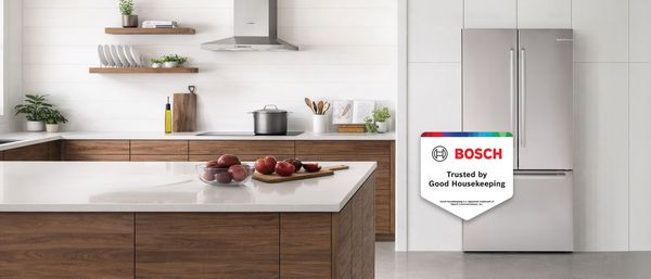 Straight on open fridge shot of Bosch B36CL80SNS