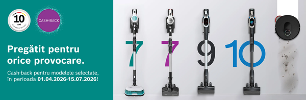 Gama de aspiratoare Unlimited 7 Aqua, Unlimited 7, Unlimited 9, Unlimited 10 și aspirator robot Spotless alături picrograme 10 ani garanție motor si cash-back