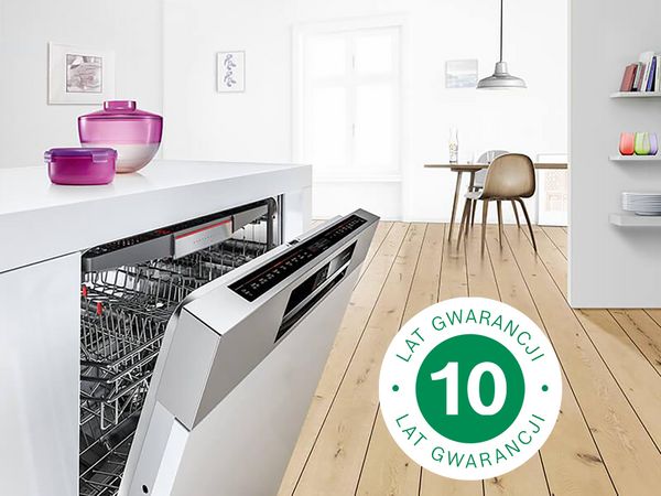 Zmywarka i ikona z tekstem 10 lat gwarancji