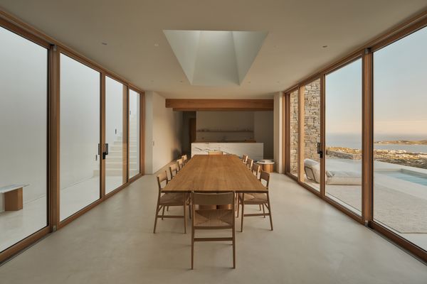 Interior shot of the dining room and kitchen in the SR house 