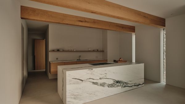 Wide angle image of the kitchen area in the SR house 