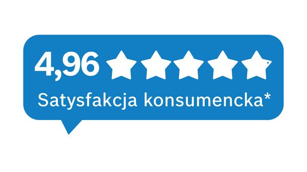 Ocena 4,9 gwiazdek, reprezentująca zadowolenie konsument&oacute;w, wyświetlona w niebieskim dymku.