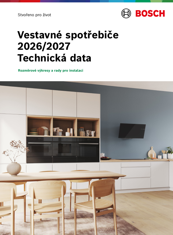 Modern&iacute; kuchyně s vestavěn&yacute;mi spotřebiči Bosch, včetně myčky, trouby a stylov&eacute;ho dekoru