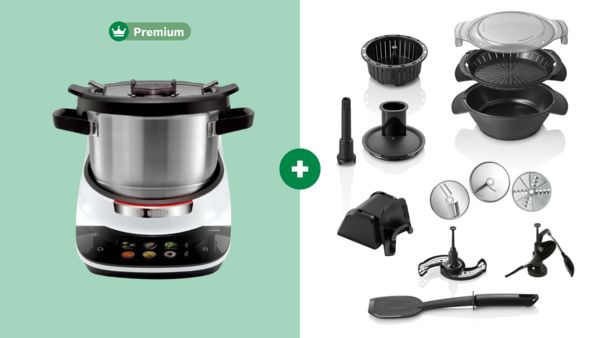 Der Bestseller f&uuml;r deine K&uuml;che: Das Cookit Premium Set mit praktischem Zubeh&ouml;r zum Dampfgaren und Zerkleinern.