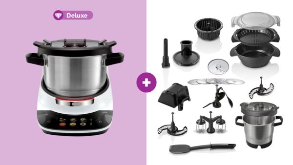 Die exklusive Vollausstattung f&uuml;r Kochprofis: Das Cookit Deluxe Set mit s&auml;mtlichem Zubeh&ouml;r und einem zweiten XL-Topf.
