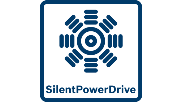 Siglă albastră pătrată cu cercuri concentrice şi textul &bdquo;SilentPowerDrive&rdquo;