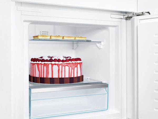 Interior of a Bosch fridge-freezer with cake