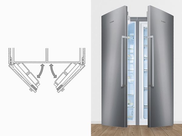 Diagram of a Bosch American-style fridge-freezer with double doors