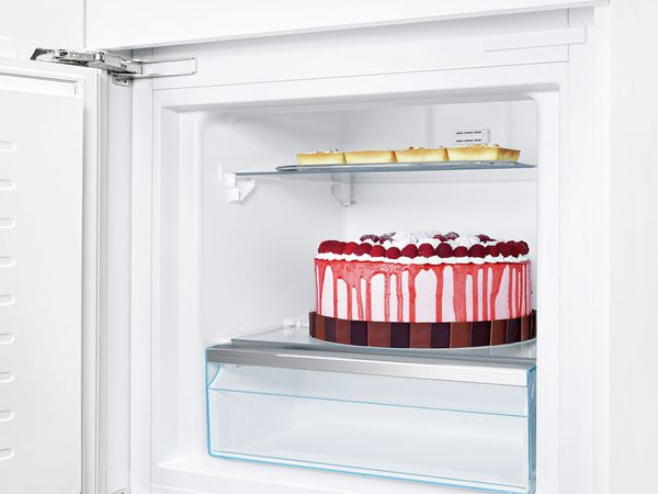 Interior of a Bosch fridge-freezer with cake