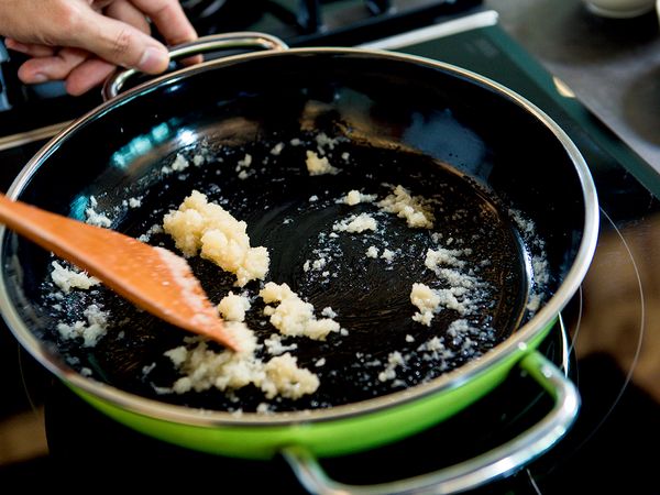 Etape 1 risotto au saumon fumé et aux champignons