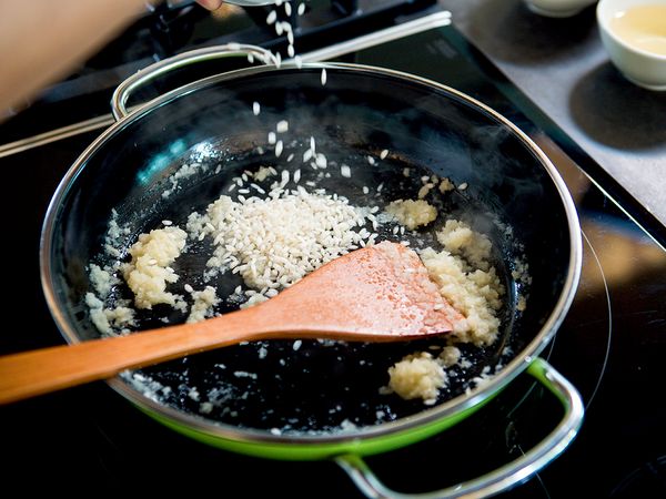 Etape 2 risotto au saumon fumé et aux champignons