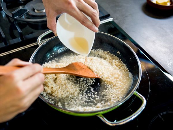 Etape 5 risotto au saumon fumé et aux champignons
