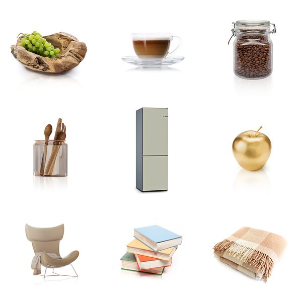 Avec quelques accessoires et les façades champagne du réfrigérateur-congélateur Bosch, donnez un style réussi à votre cuisine.