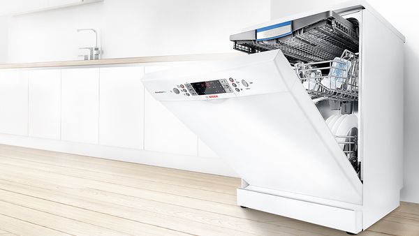Bosch Freestanding Dishwasher open in kitchen