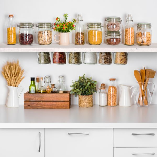 Jars and containers with ingredients