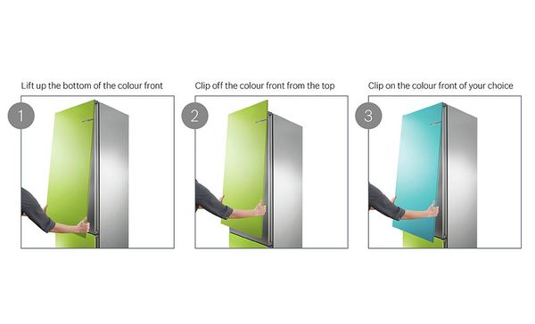 3 step instructions on installing variostyle panels to a fridge