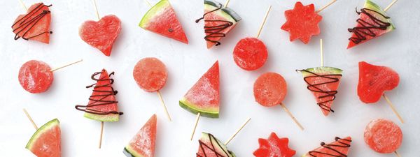 Mixture of froxen watermelon shapes, triangle, heart and circular