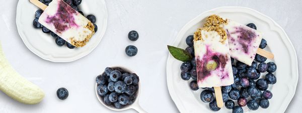 Smoothie ice creams on a bed of blueberries