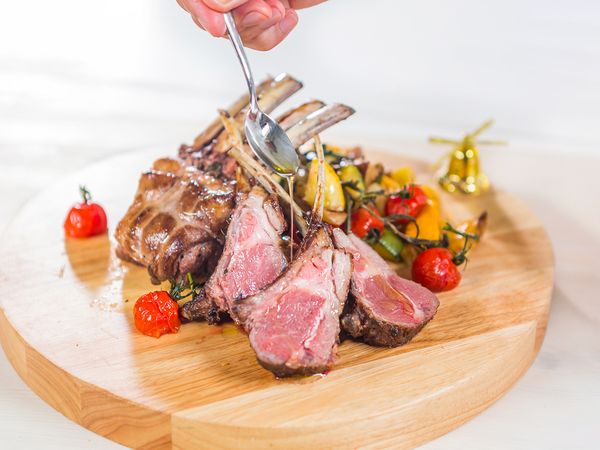 Slice the lamb rack, and place them on a plate