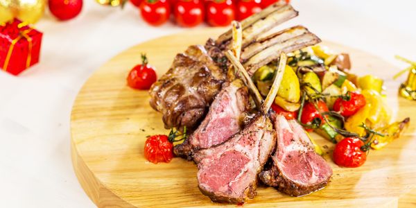 Whole Roasted Lamb Rack with Vegetables