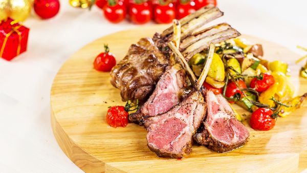 Whole Roasted Lamb Rack with Vegetables