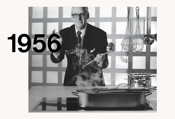 Year 1956 and Georg von Blanquet in front of a kitchen
