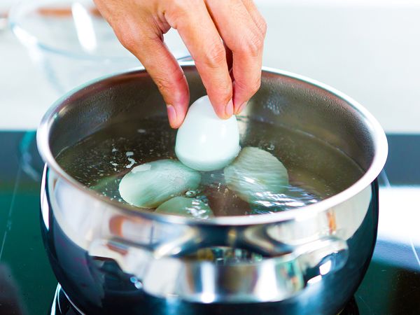 In a pot of boiling water, add eggs. Once fully cooked seperate the yolks from the whites.