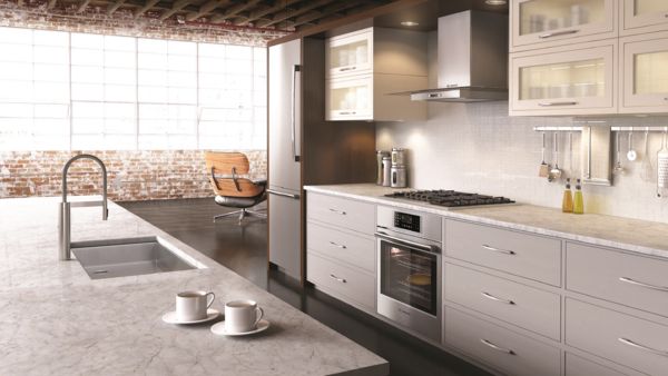 Bosch 30 inch refrigerator in compact kitchen