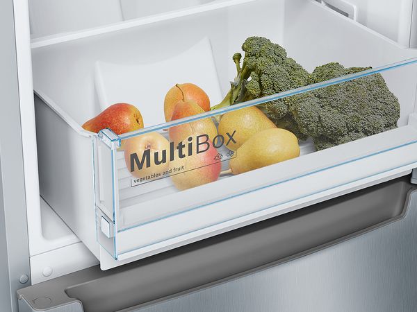 Close up of Fridge MultiBox drawer with produce inside.