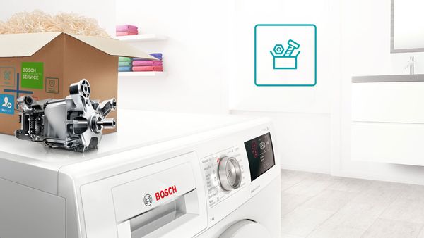Bosch Washing machine with spare parts on top of machine